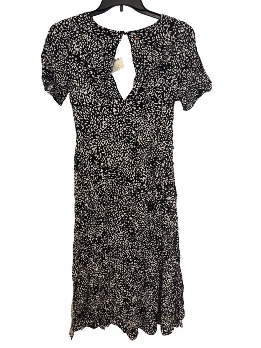 Free People Black & White Abstract Print Short-Sleeve Flared Dress Size S